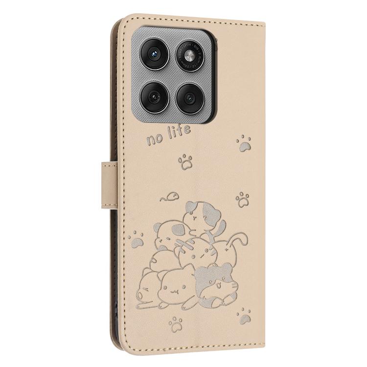 For Motorola Edge 60 Pro Embossed Kitten Phone Leather Case with Lanyard