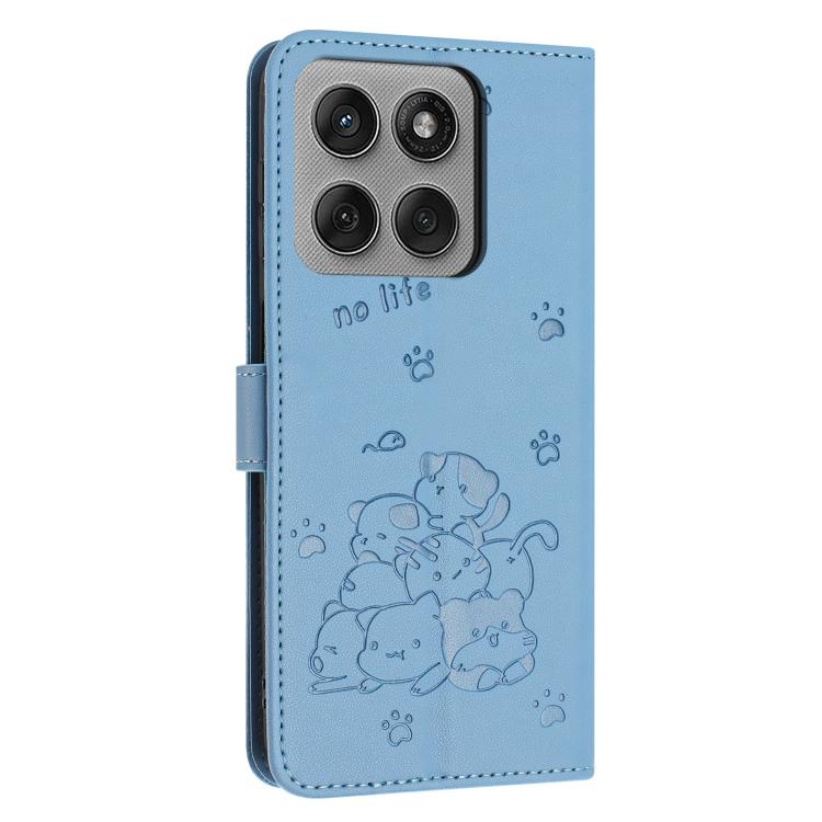 For Motorola Edge 60 Pro Embossed Kitten Phone Leather Case with Lanyard