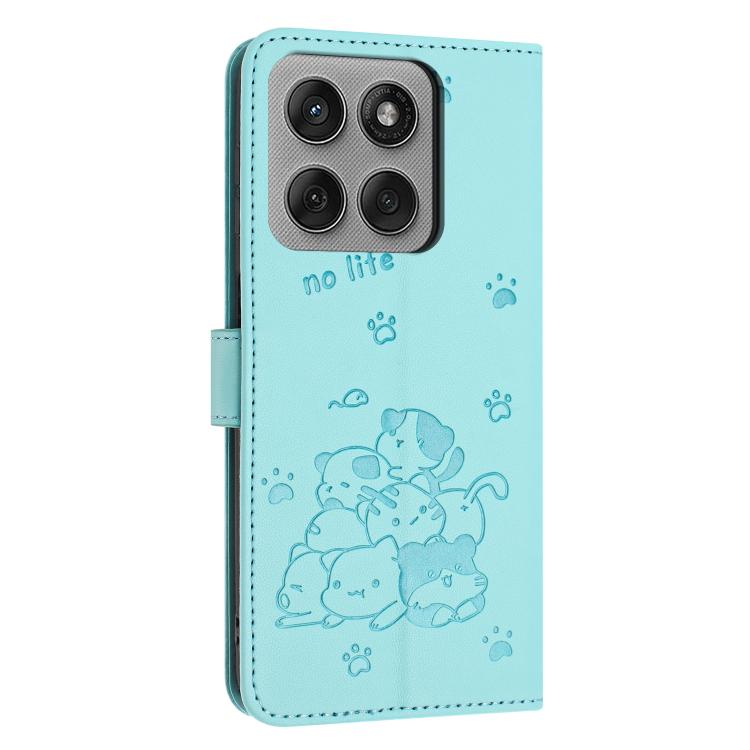 For Motorola Edge 60 Pro Embossed Kitten Phone Leather Case with Lanyard