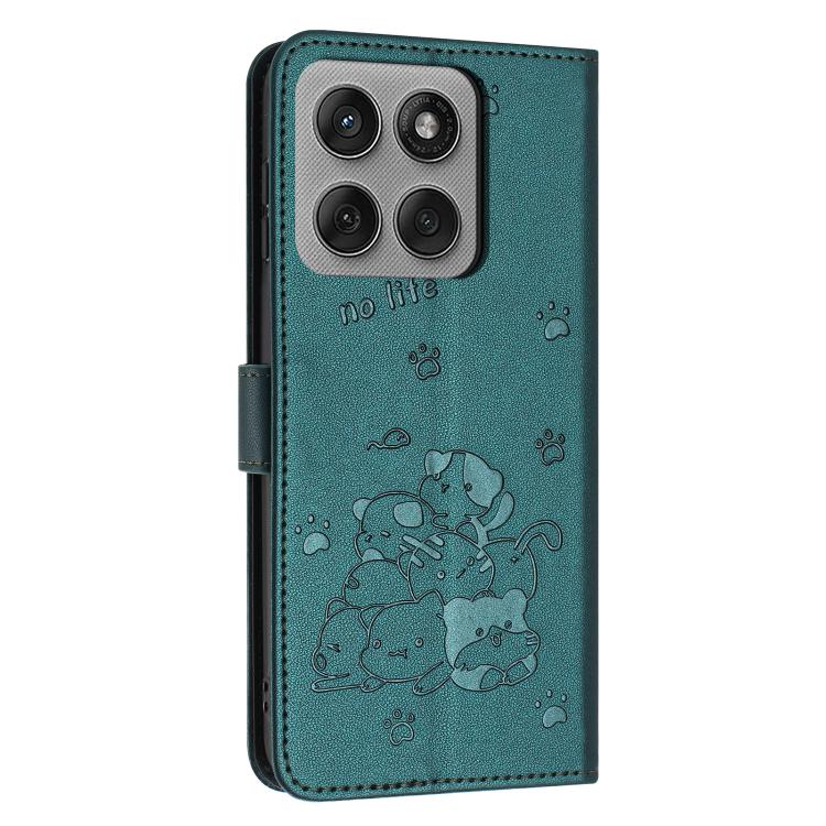 For Motorola Edge 60 Pro Embossed Kitten Phone Leather Case with Lanyard