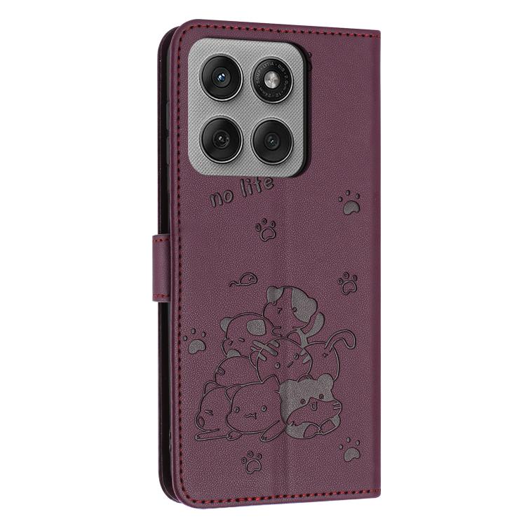 For Motorola Edge 60 Pro Embossed Kitten Phone Leather Case with Lanyard