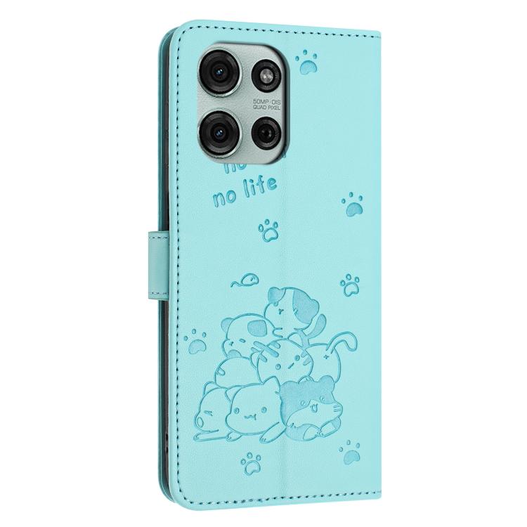 For Motorola Moto G56 5G Embossed Kitten Phone Leather Case with Lanyard