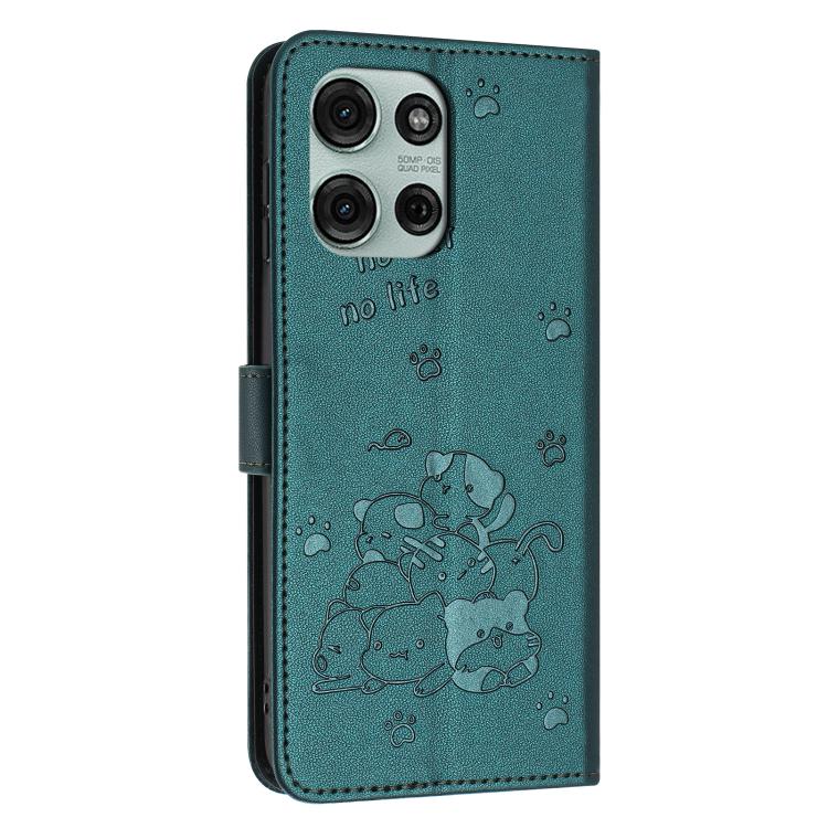For Motorola Moto G86 5G Embossed Kitten Phone Leather Case with Lanyard