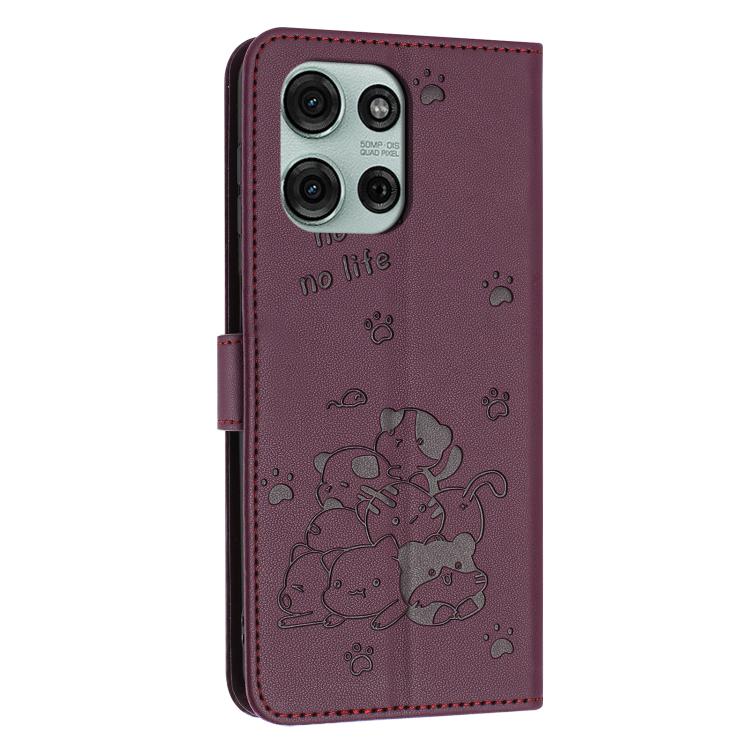 For Motorola Moto G86 5G Embossed Kitten Phone Leather Case with Lanyard