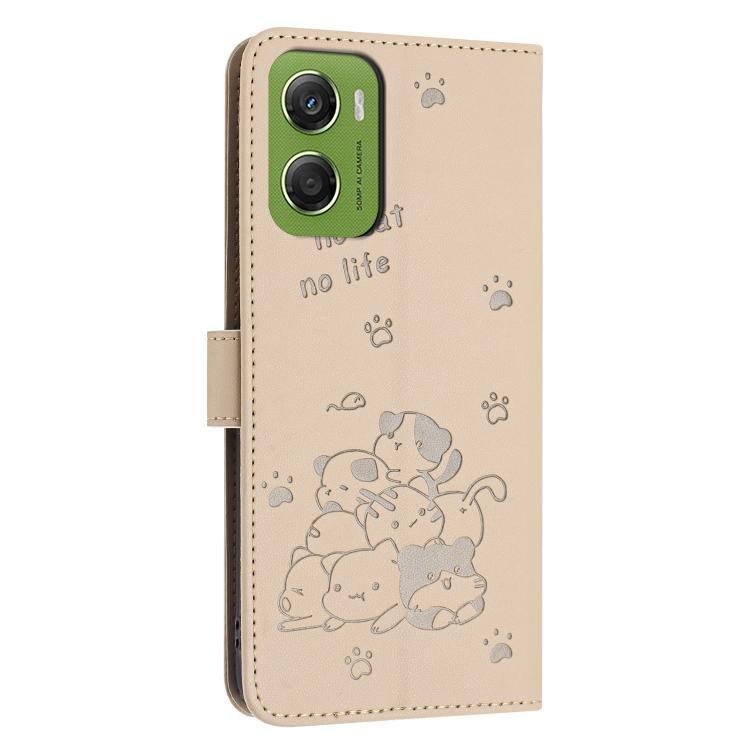 For Motorola Moto G06 4G Embossed Kitten Phone Leather Case with Lanyard