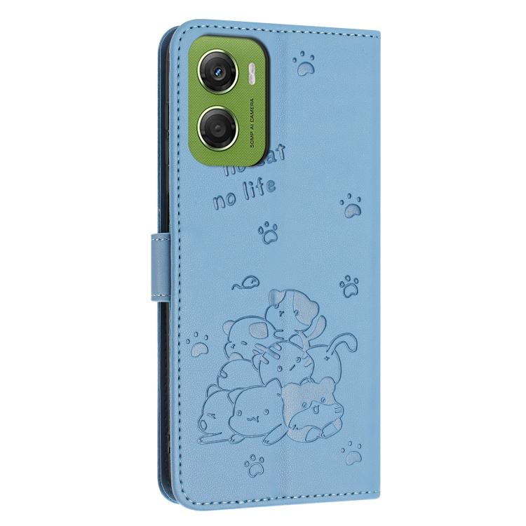For Motorola Moto G06 4G Embossed Kitten Phone Leather Case with Lanyard