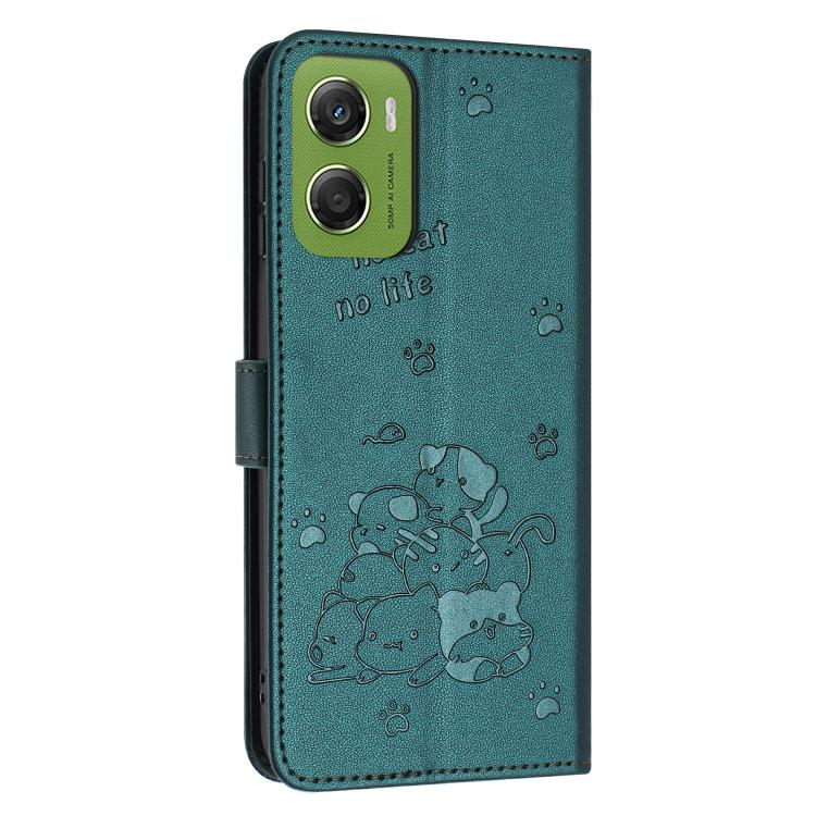 For Motorola Moto G06 4G Embossed Kitten Phone Leather Case with Lanyard