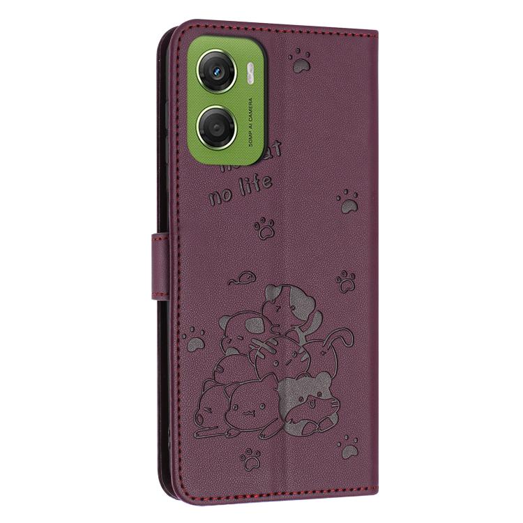 For Motorola Moto G06 4G Embossed Kitten Phone Leather Case with Lanyard