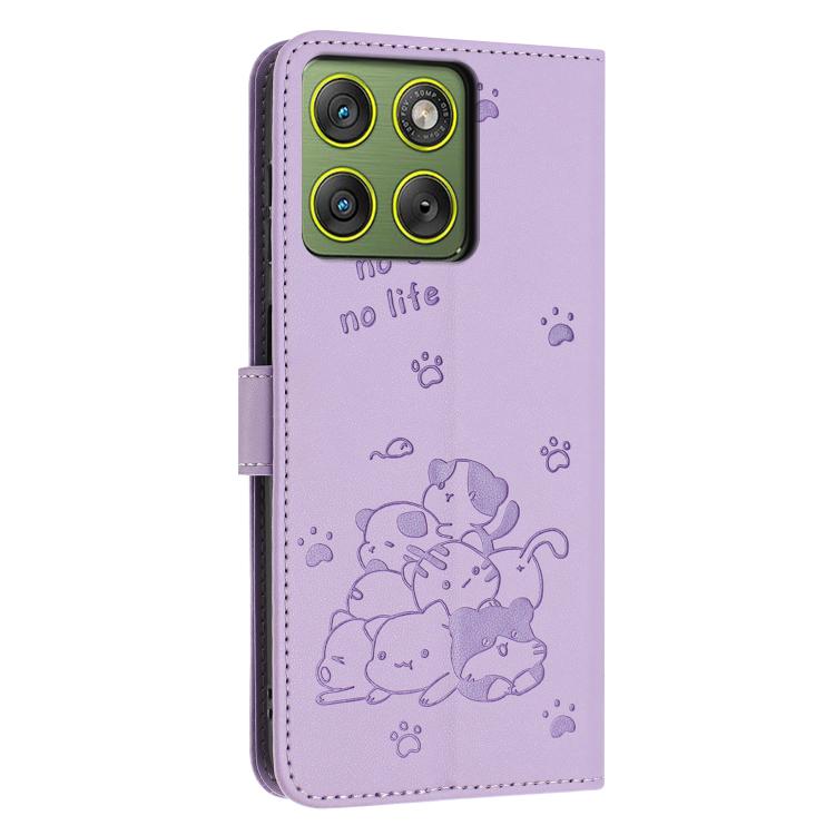 For Motorola Edge 70 5G Embossed Kitten Phone Leather Case with Lanyard