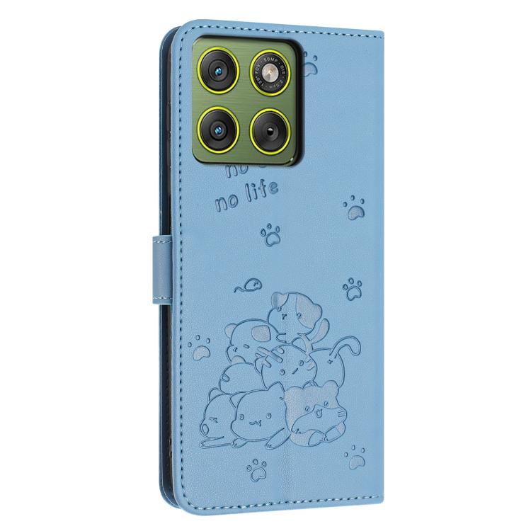 For Motorola Edge 70 5G Embossed Kitten Phone Leather Case with Lanyard