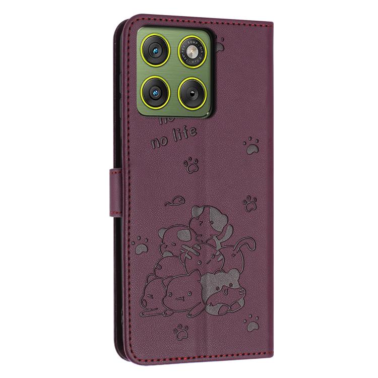 For Motorola Edge 70 5G Embossed Kitten Phone Leather Case with Lanyard