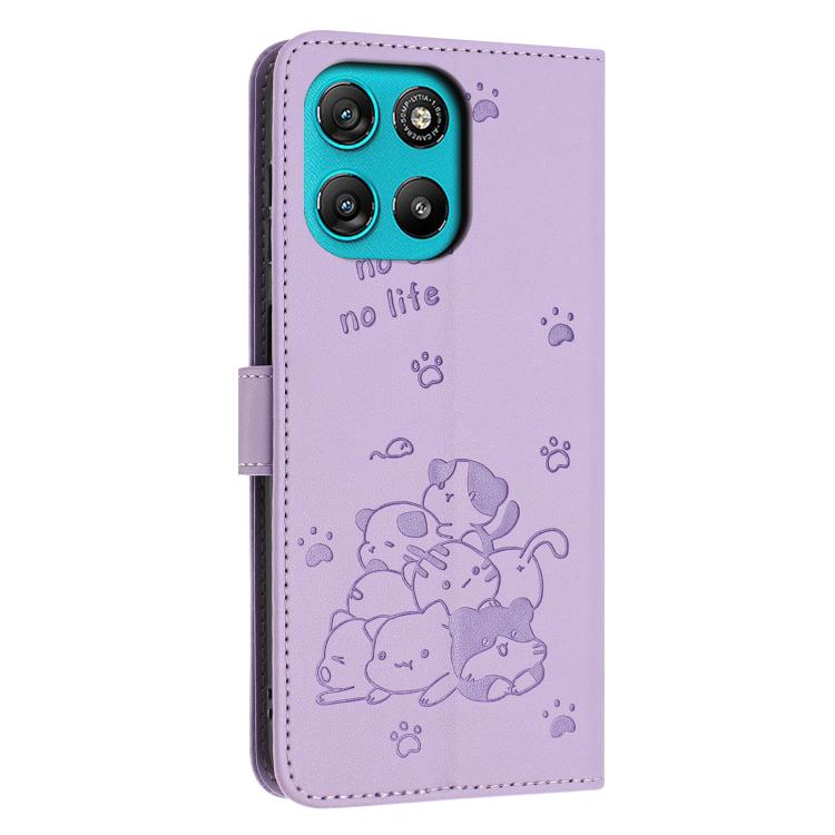 For Motorola Moto G67 Power / G57 Power Embossed Kitten Phone Leather Case with Lanyard