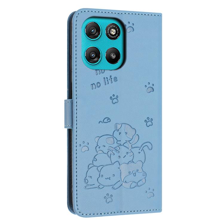 For Motorola Moto G67 Power / G57 Power Embossed Kitten Phone Leather Case with Lanyard