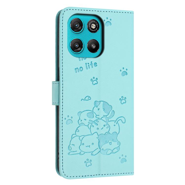 For Motorola Moto G67 Power / G57 Power Embossed Kitten Phone Leather Case with Lanyard