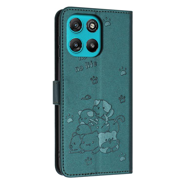 For Motorola Moto G67 Power / G57 Power Embossed Kitten Phone Leather Case with Lanyard