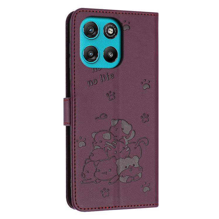 For Motorola Moto G67 Power / G57 Power Embossed Kitten Phone Leather Case with Lanyard