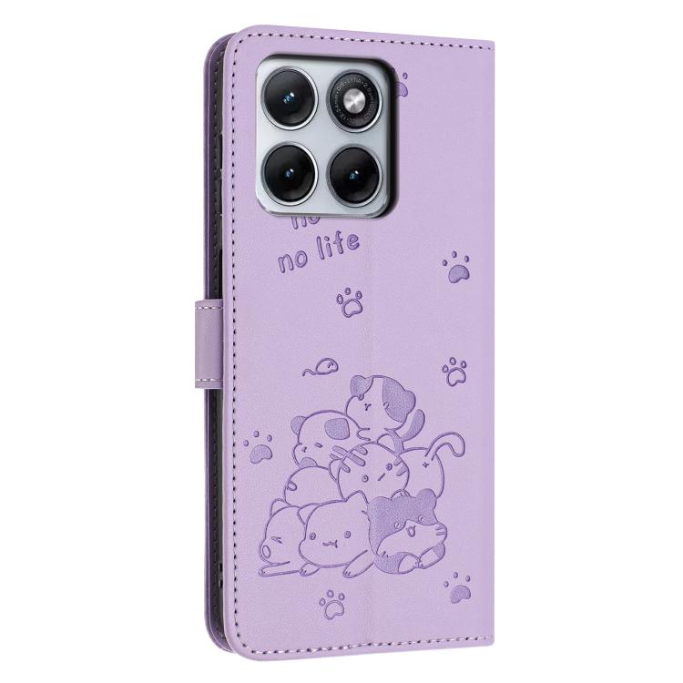 For Motorola Edge 70 Fusion 5G Embossed Kitten Phone Leather Case with Lanyard