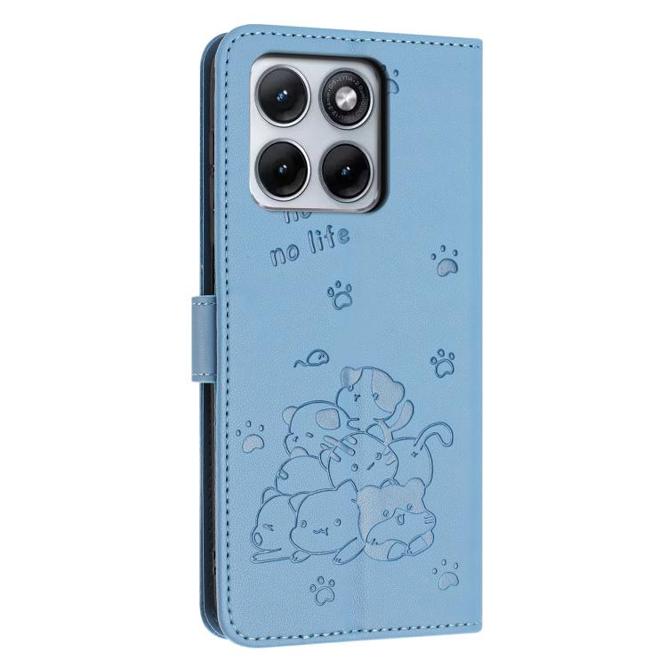 For Motorola Edge 70 Fusion 5G Embossed Kitten Phone Leather Case with Lanyard
