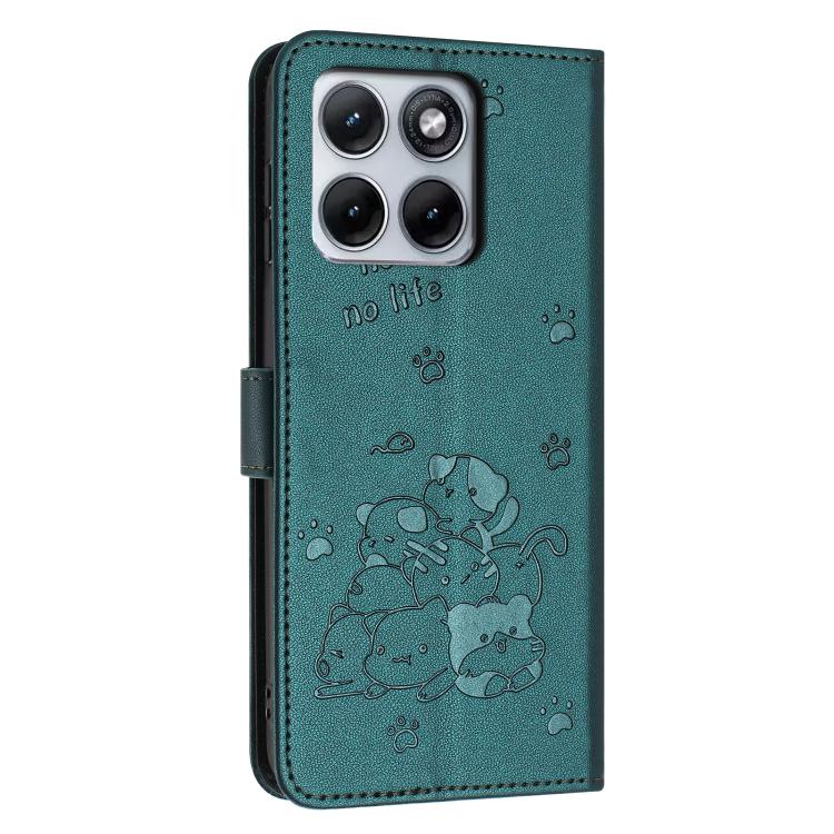 For Motorola Edge 70 Fusion 5G Embossed Kitten Phone Leather Case with Lanyard