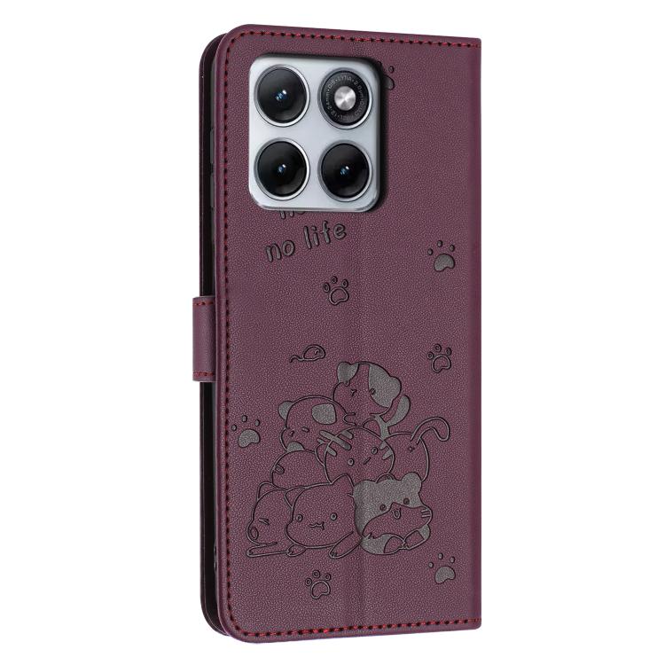For Motorola Edge 70 Fusion 5G Embossed Kitten Phone Leather Case with Lanyard