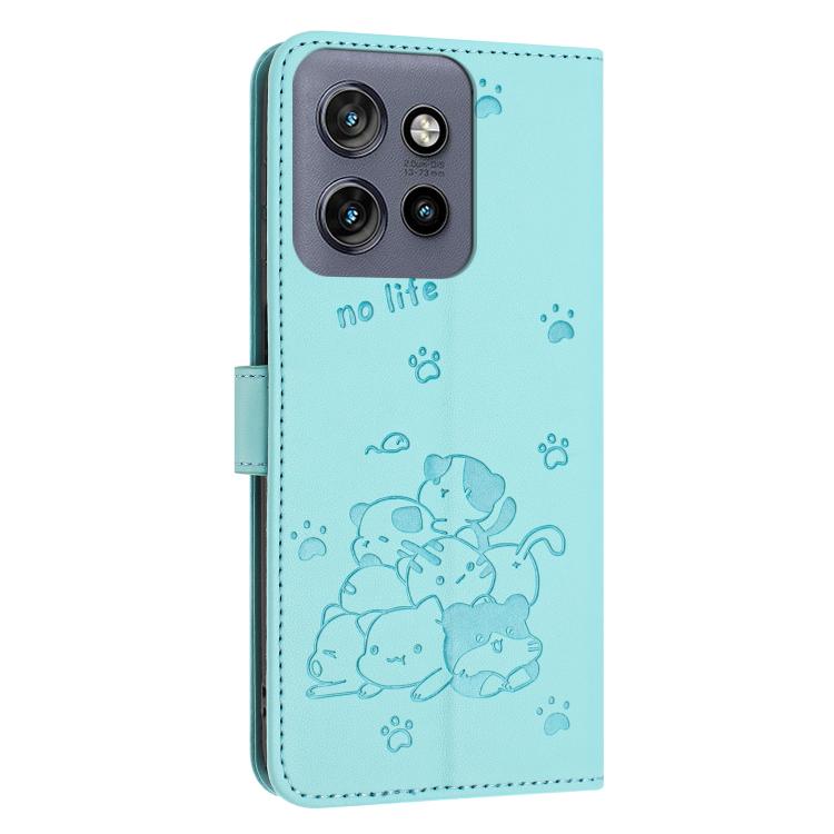 For Motorola Moto G17 / G17 Power 4G Embossed Kitten Phone Leather Case with Lanyard