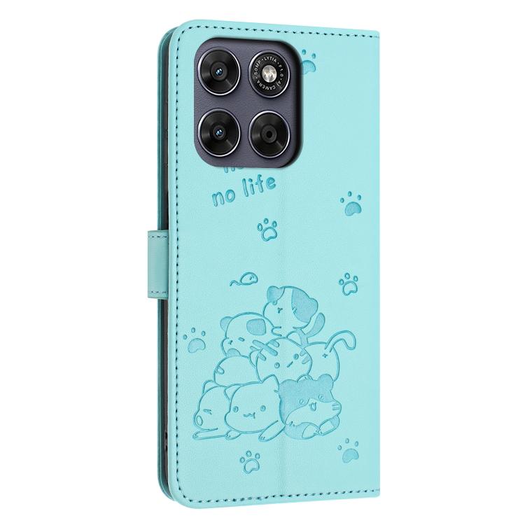 For Motorola Moto G67 / G77 5G Embossed Kitten Phone Leather Case with Lanyard