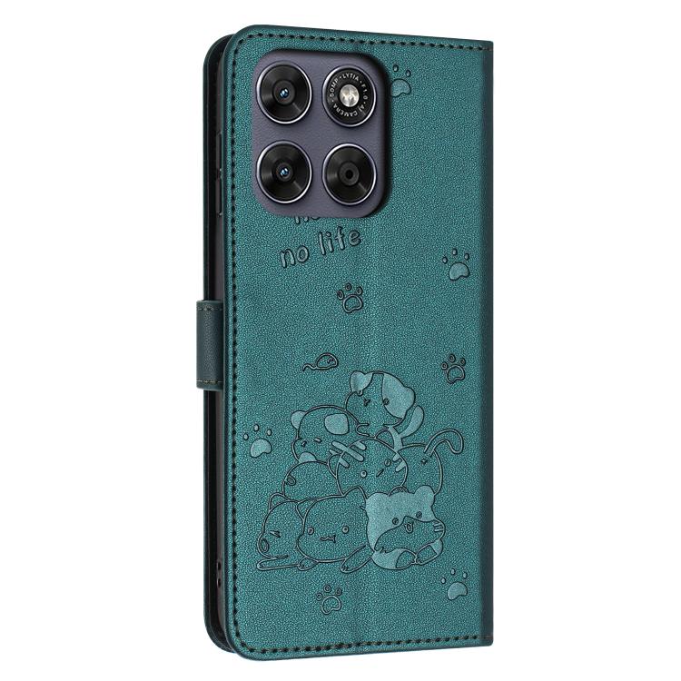 For Motorola Moto G67 / G77 5G Embossed Kitten Phone Leather Case with Lanyard