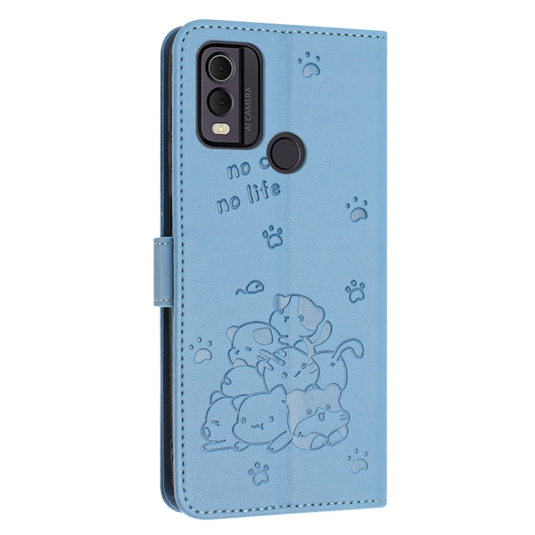 For Nokia C22 Embossed Kitten Phone Leather Case with Lanyard