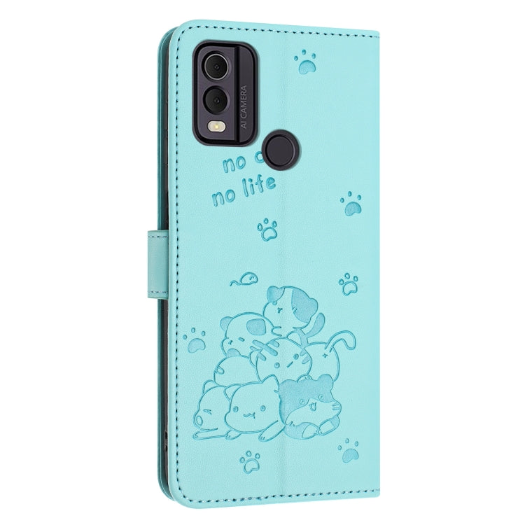 For Nokia C22 Embossed Kitten Phone Leather Case with Lanyard