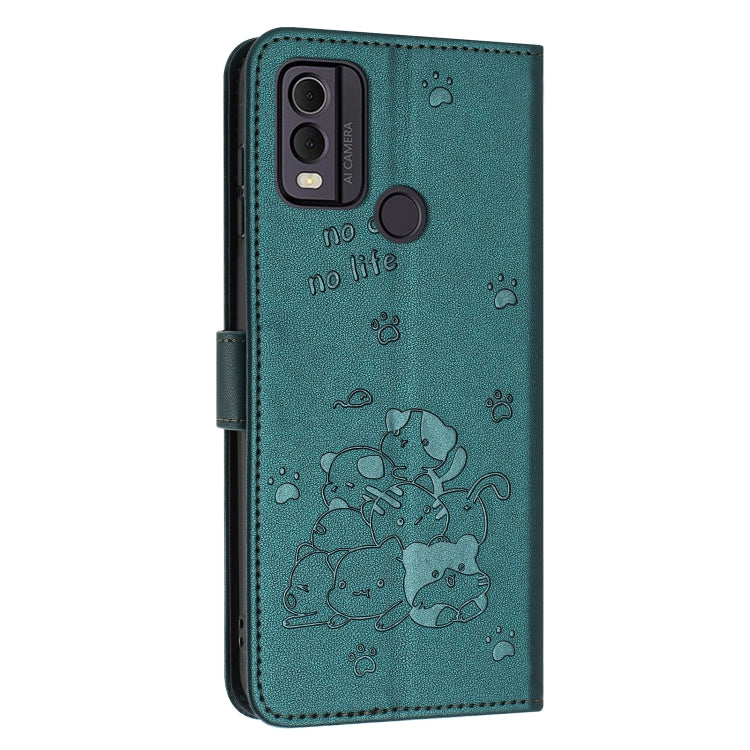 For Nokia C22 Embossed Kitten Phone Leather Case with Lanyard