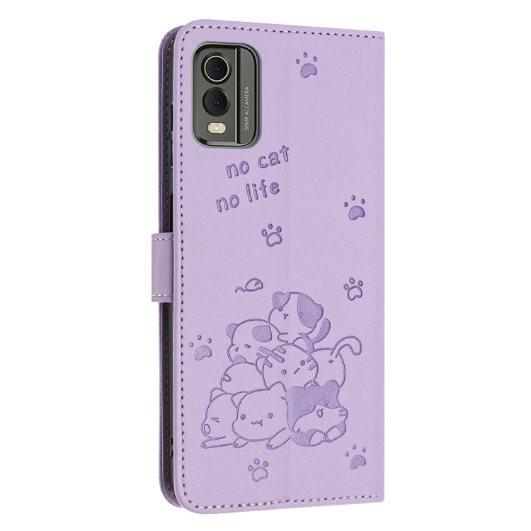 For Nokia C32 Embossed Kitten Phone Leather Case with Lanyard