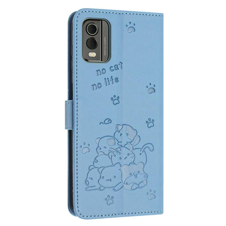 For Nokia C32 Embossed Kitten Phone Leather Case with Lanyard
