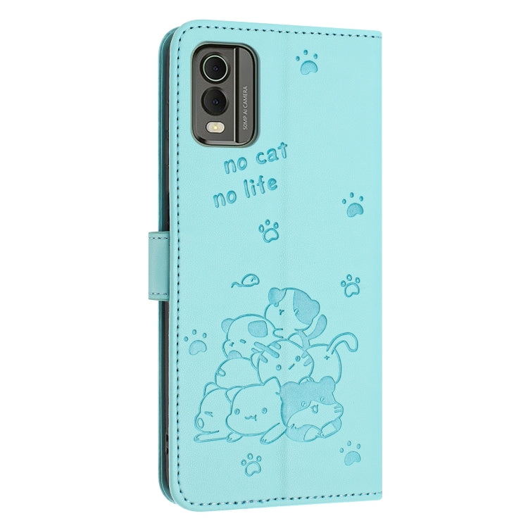 For Nokia C32 Embossed Kitten Phone Leather Case with Lanyard