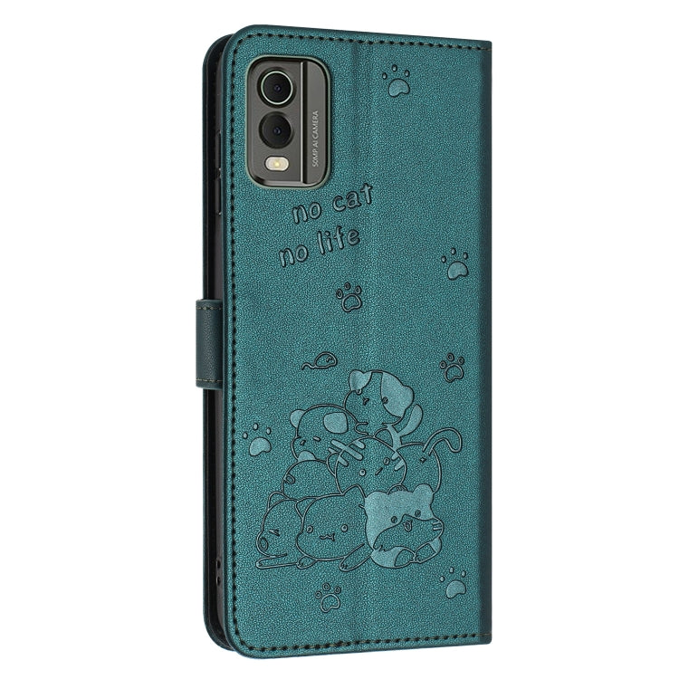 For Nokia C32 Embossed Kitten Phone Leather Case with Lanyard