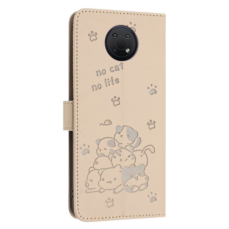For Nokia G10 / G20 / G300 Embossed Kitten Phone Leather Case with Lanyard