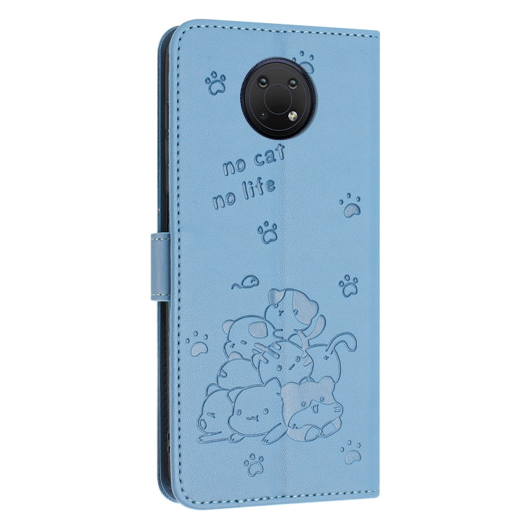 For Nokia G10 / G20 / G300 Embossed Kitten Phone Leather Case with Lanyard