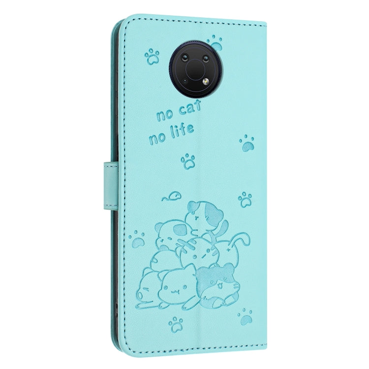 For Nokia G10 / G20 / G300 Embossed Kitten Phone Leather Case with Lanyard