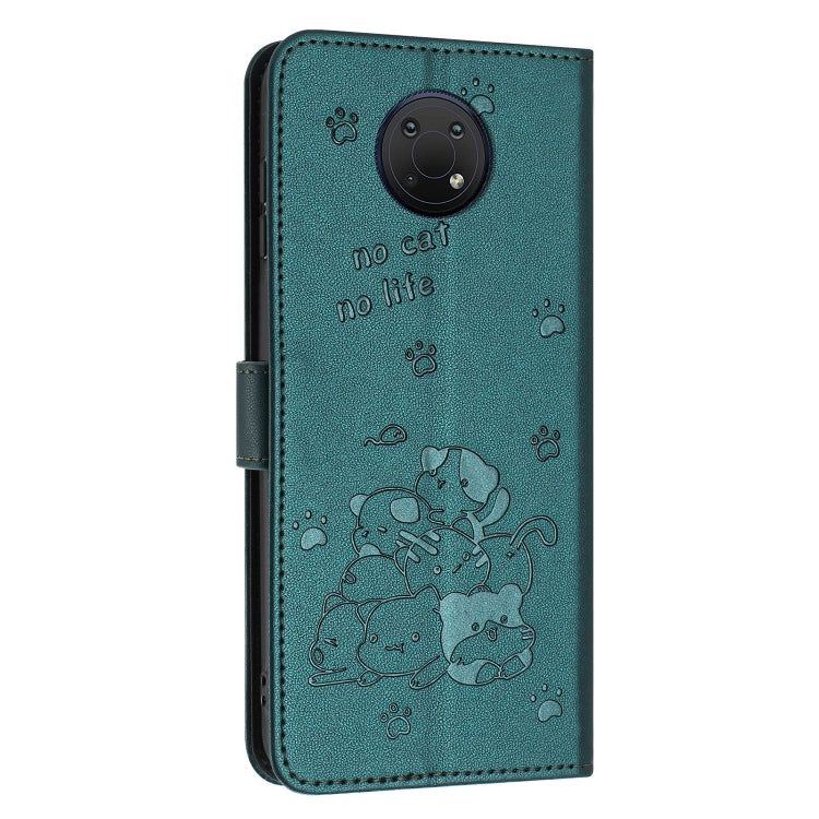 For Nokia G10 / G20 / G300 Embossed Kitten Phone Leather Case with Lanyard