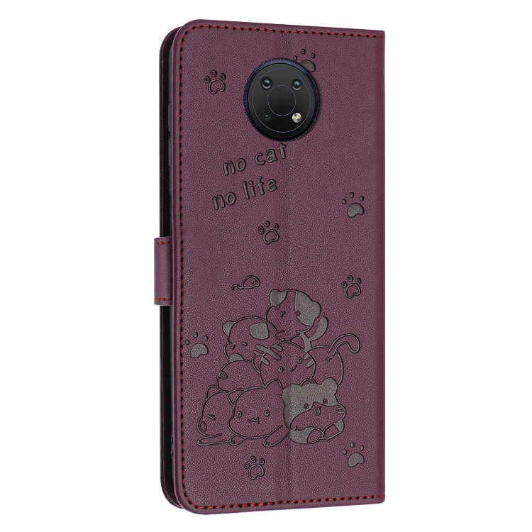 For Nokia G10 / G20 / G300 Embossed Kitten Phone Leather Case with Lanyard