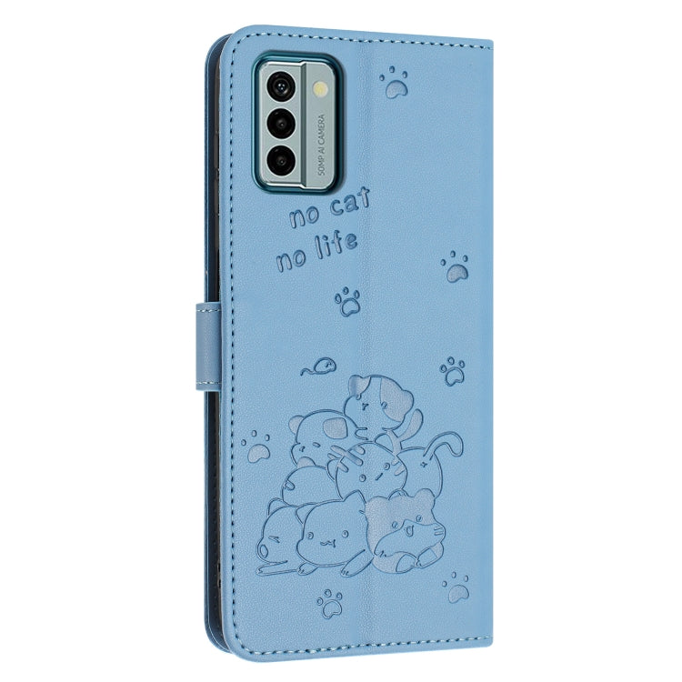 For Nokia G22 Embossed Kitten Phone Leather Case with Lanyard