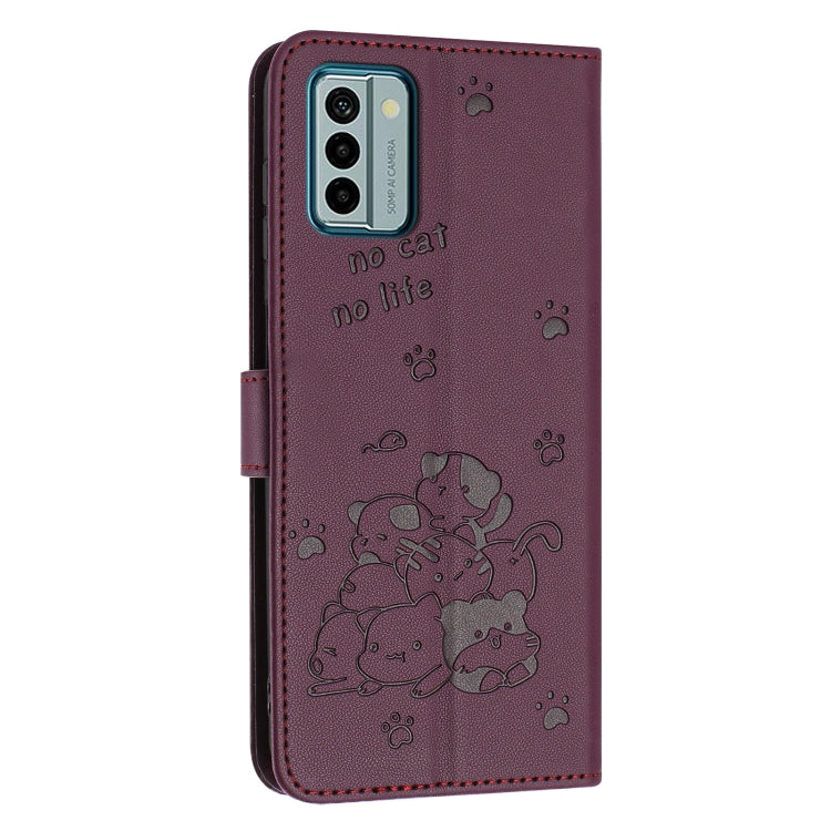 For Nokia G22 Embossed Kitten Phone Leather Case with Lanyard