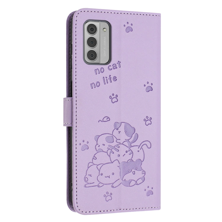 For Nokia G42 5G Embossed Kitten Phone Leather Case with Lanyard