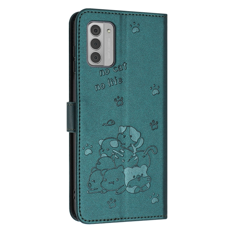 For Nokia G42 5G Embossed Kitten Phone Leather Case with Lanyard