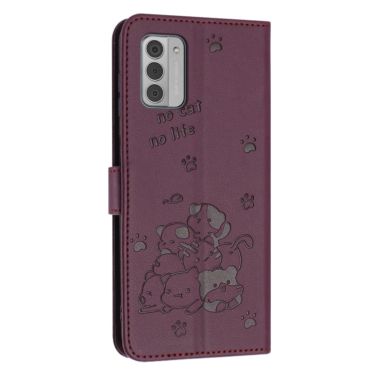 For Nokia G42 5G Embossed Kitten Phone Leather Case with Lanyard