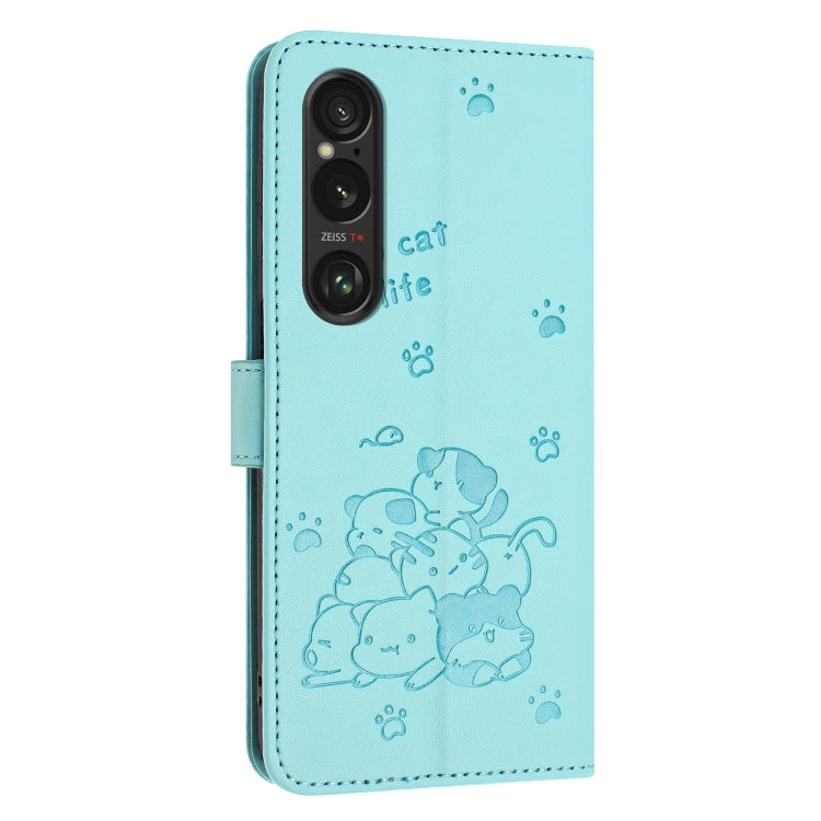 For Sony Xperia 1 VI Embossed Kitten Phone Leather Case with Lanyard