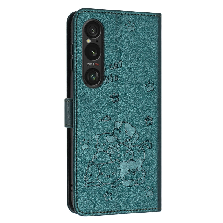For Sony Xperia 1 VI Embossed Kitten Phone Leather Case with Lanyard