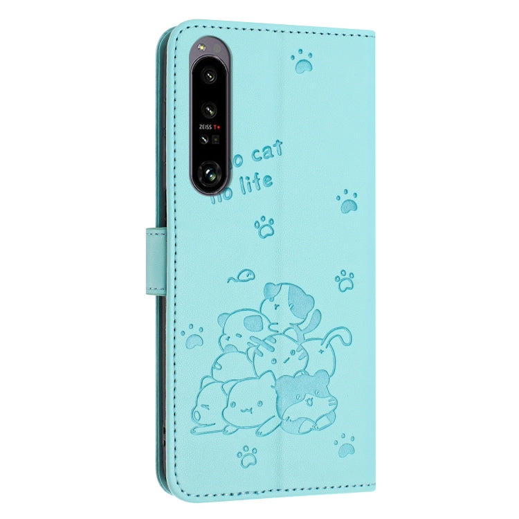 For Sony Xperia 1 IV Embossed Kitten Phone Leather Case with Lanyard