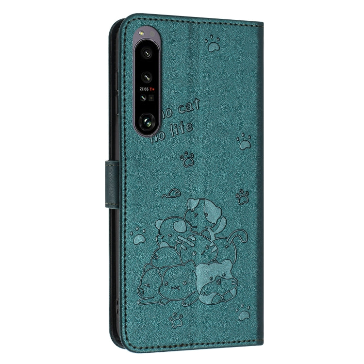 For Sony Xperia 1 IV Embossed Kitten Phone Leather Case with Lanyard