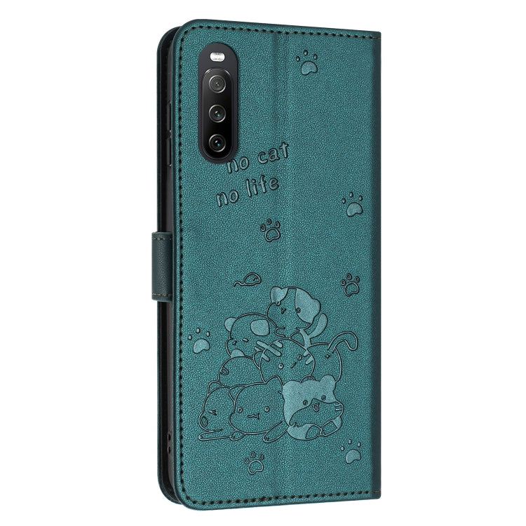 For Sony Xperia 10 IV Embossed Kitten Phone Leather Case with Lanyard