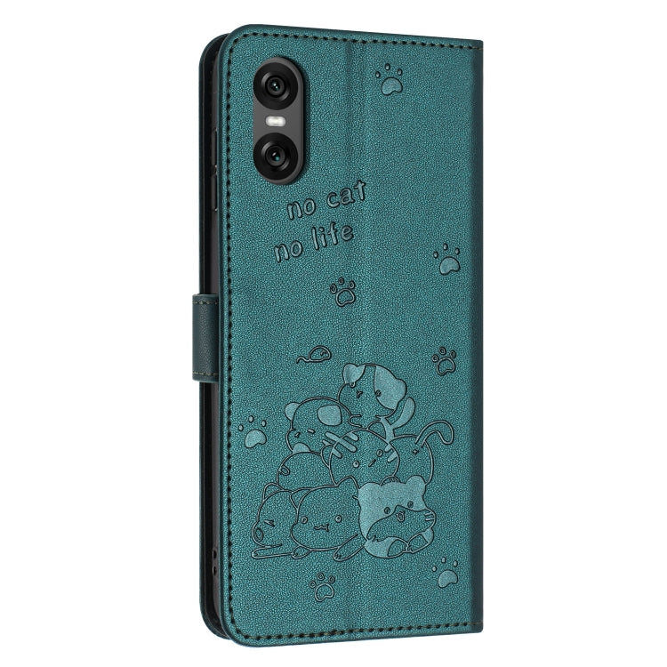 For Sony Xperia 5 VI Embossed Kitten Phone Leather Case with Lanyard